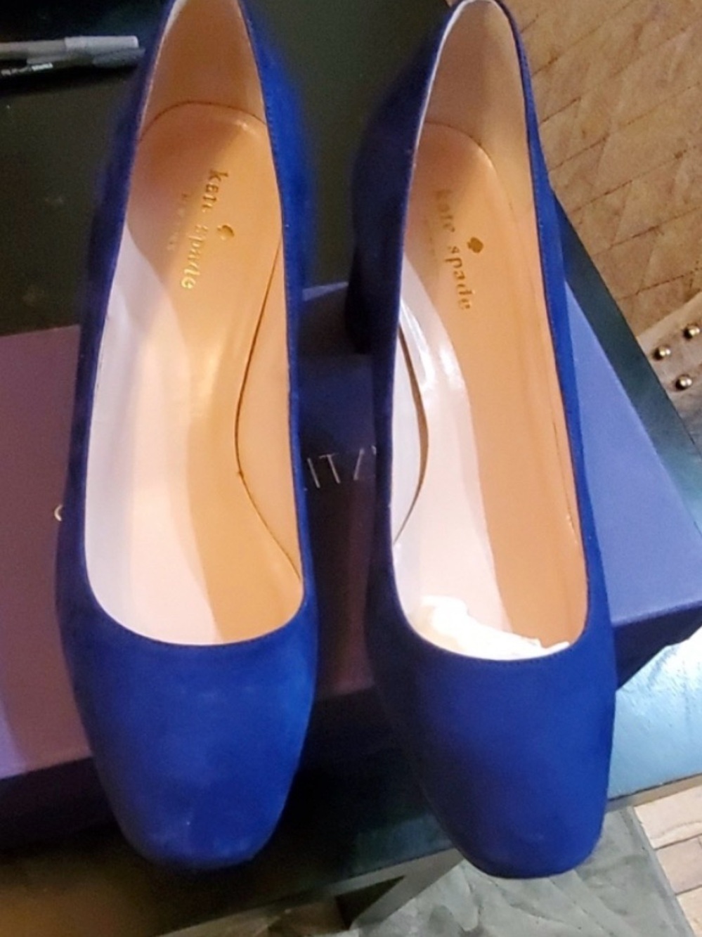 kate spade Royal Blue Suede Block Heel Pumps